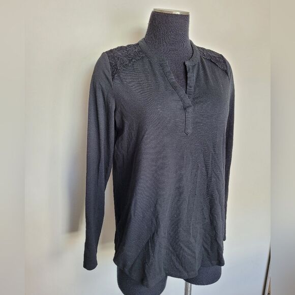 Downeast Black Lace Pullover Shirt Long Sleeve Black V Neck Comfy Casual Small - Picture 2 of 12